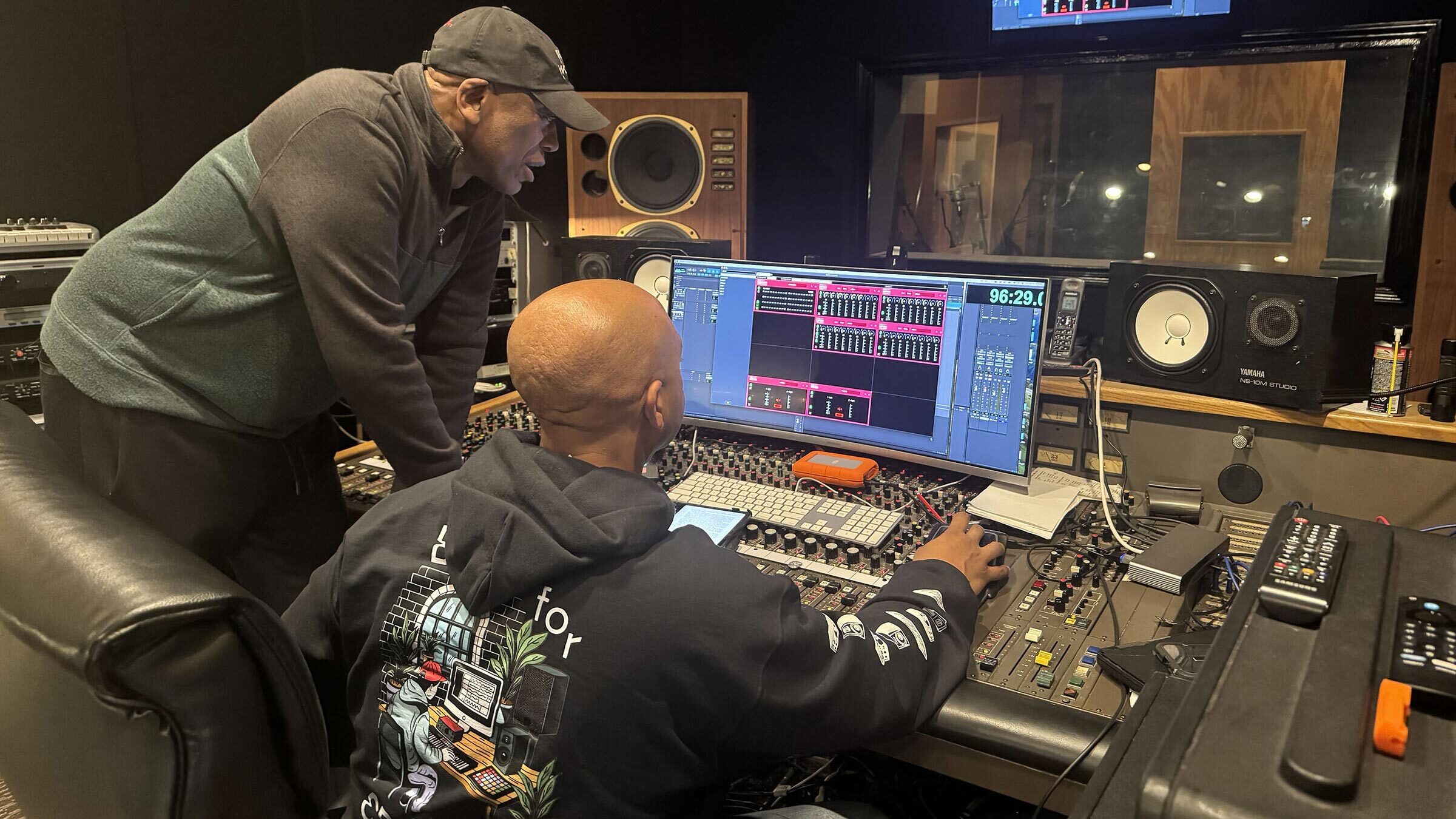 Pictured L-R: Dr. Henry Panion III, award-winning composer, conductor, producer (Audiostate 55 Recording Studios) and distinguished University Professor of Music and Director of Music Technology at University of Alabama at Birmingham (UAB); and James Bevelle, Chief Audio Engineer at both Audiostate 55 and the UAB Recording Studio and Music Tech Program.