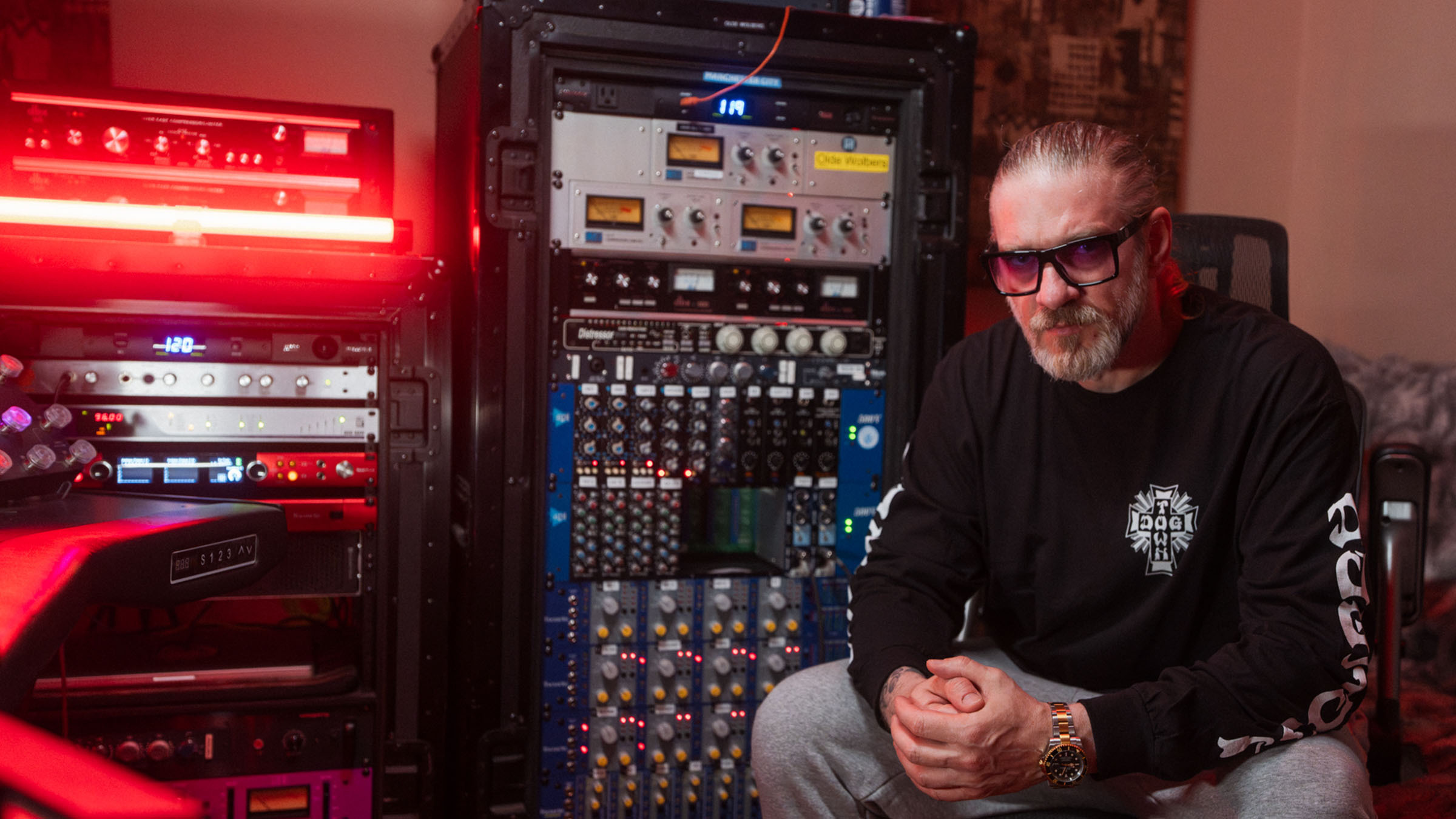 Christian Olde Wolbers, pictured in his studio space featuring Focusrite gear