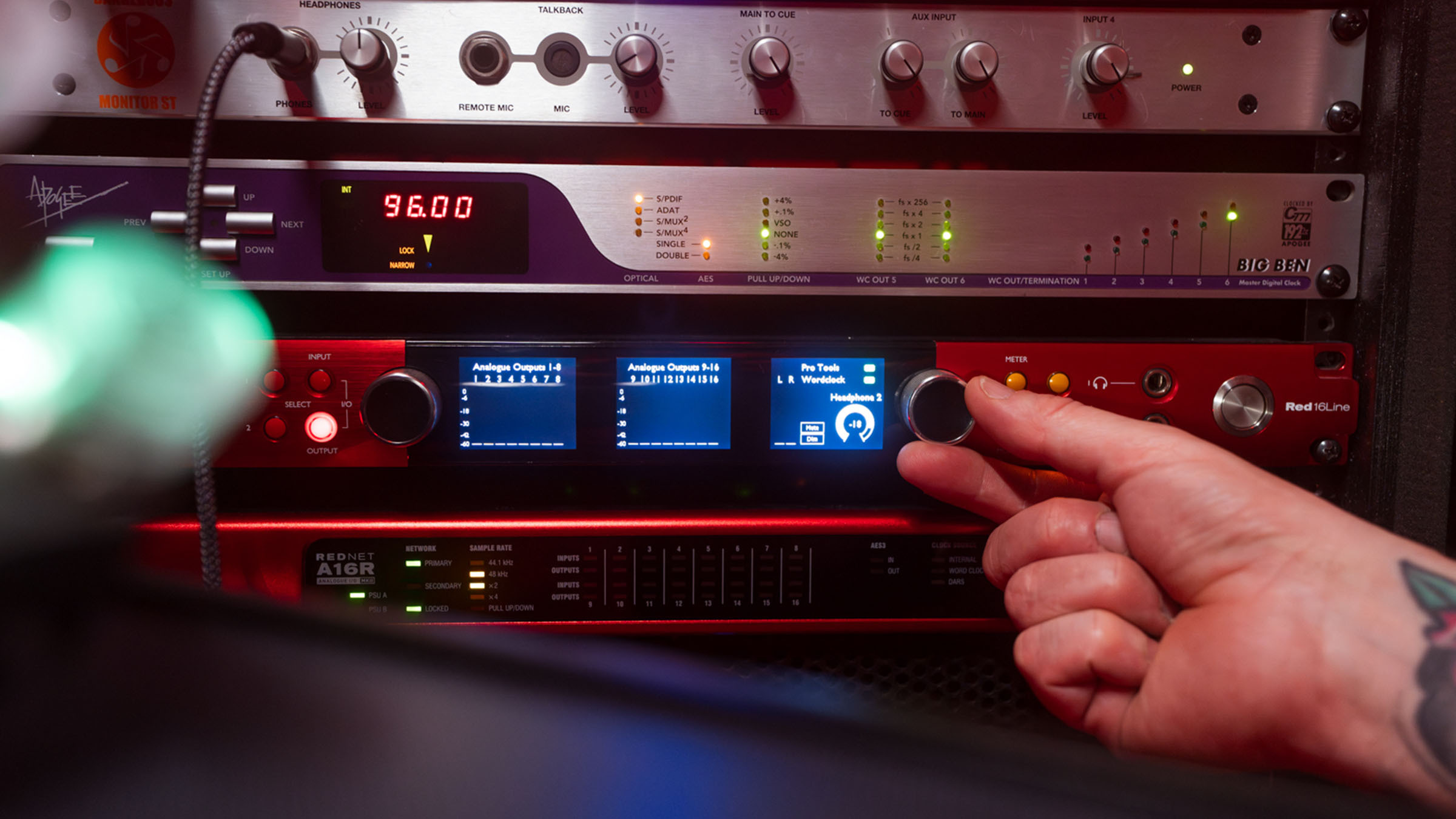 Christian Olde Wolbers adjusts settings on his Focusrite Red 16Line
