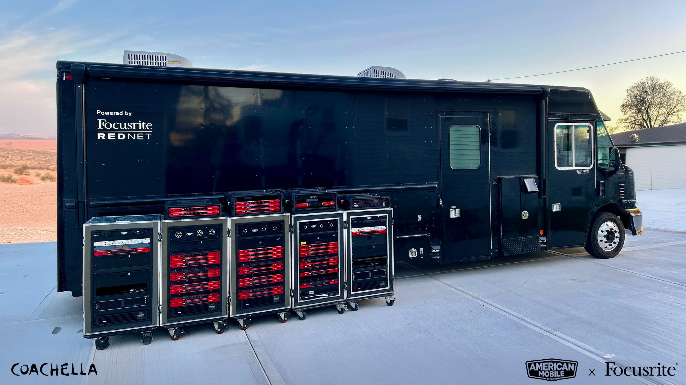 American Mobile’s broadcast truck, pictured with some of its arsenal of Focusrite RedNet gear.