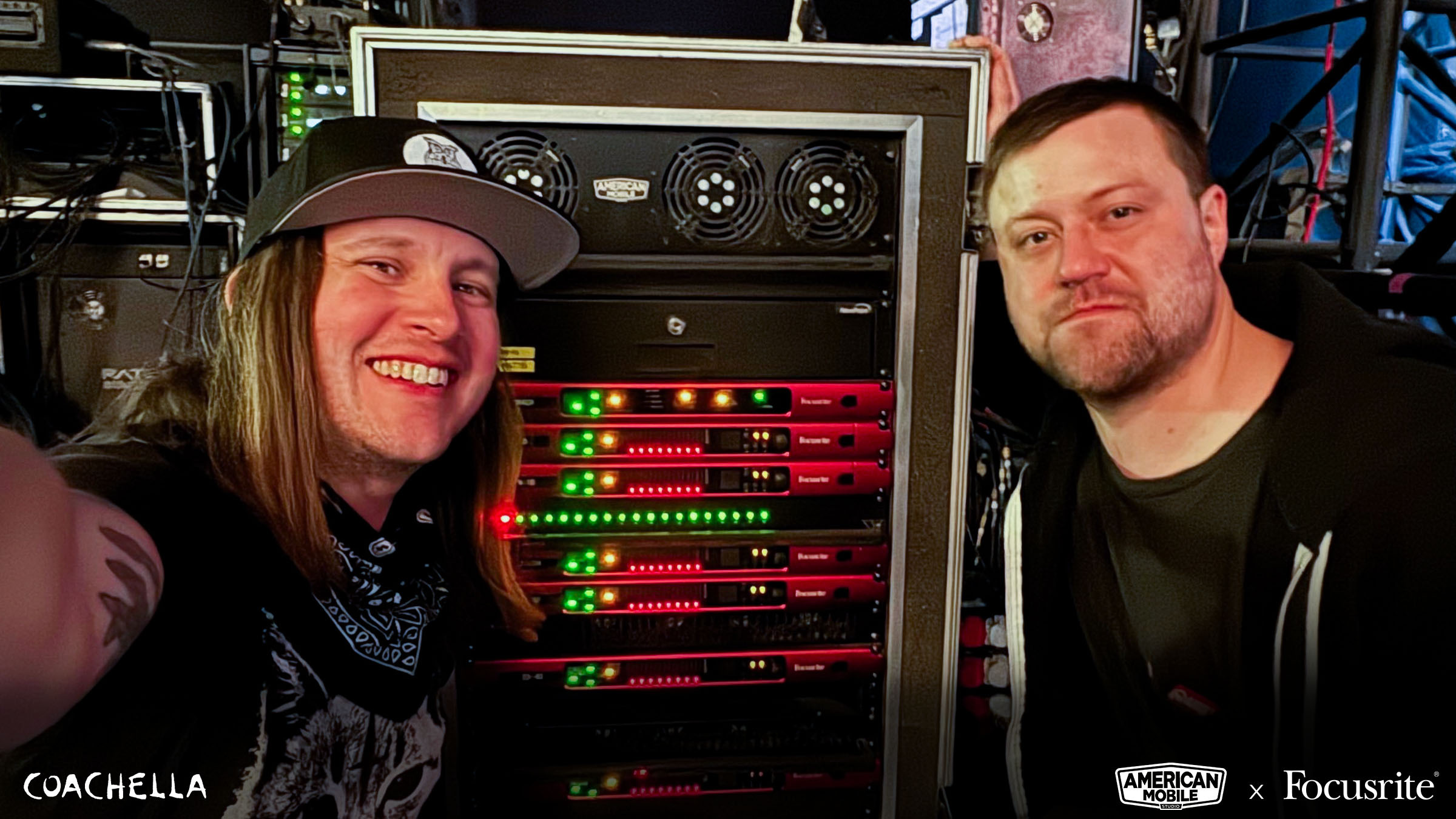 American Mobile engineers Justin Yates and Jayson Homyak, pictured with some of the firm’s Focusrite RedNet gear.