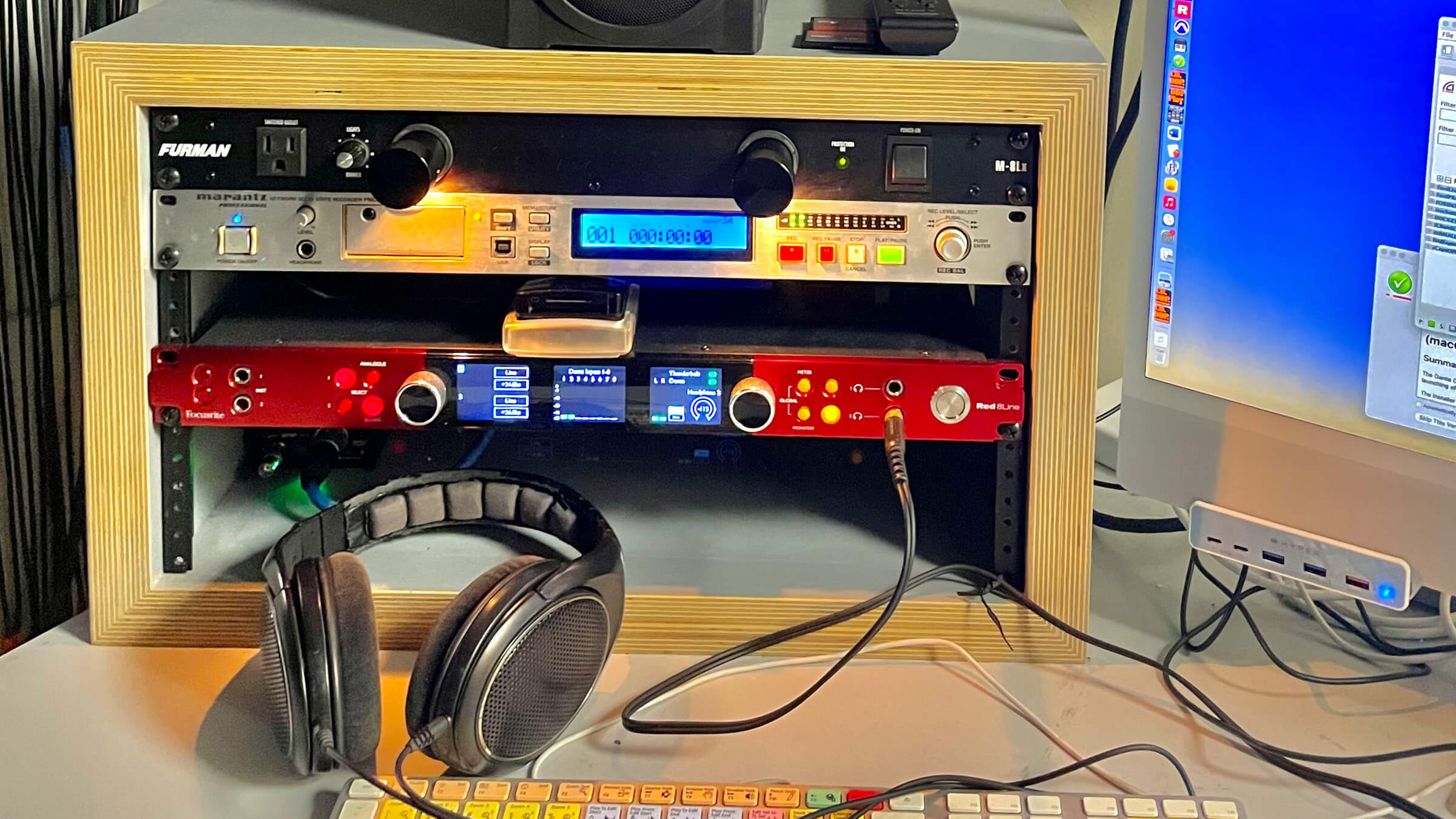 Ithaca College Recording Services setup, including a Focusrite Red 8Line interface